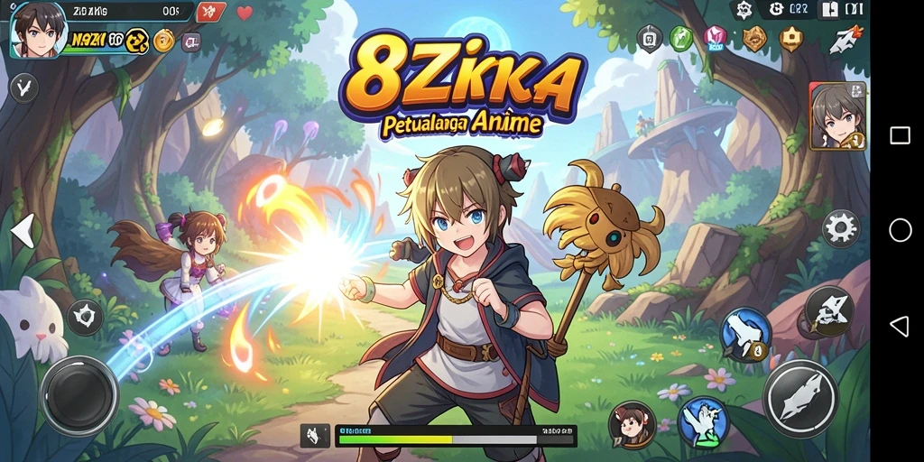 Screenshot dari gameplay 8ZK dengan karakter Anime yang dinamis.