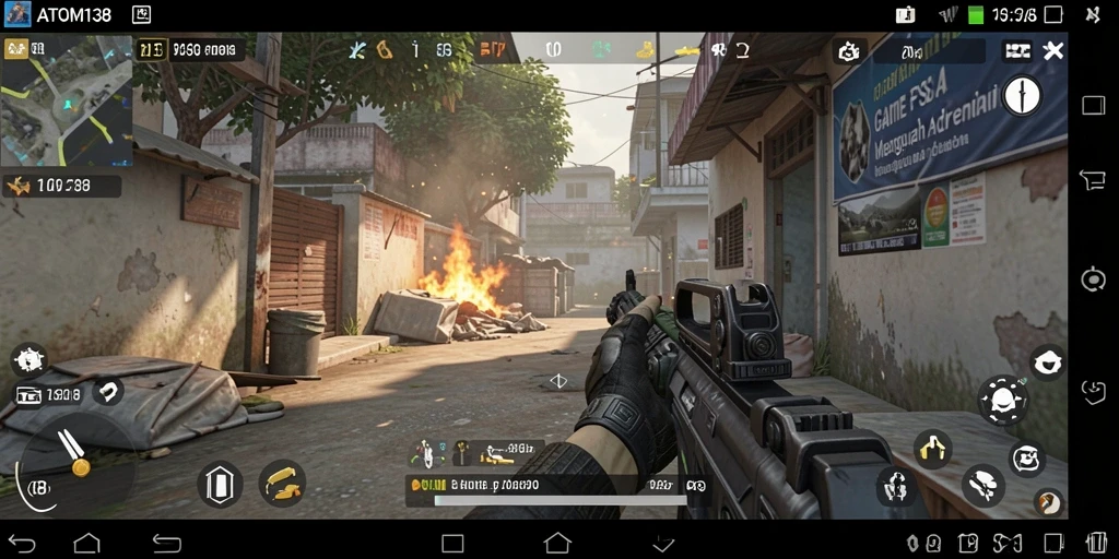 Tampilan gameplay intens dari ATOM138 dalam pertempuran FPS.