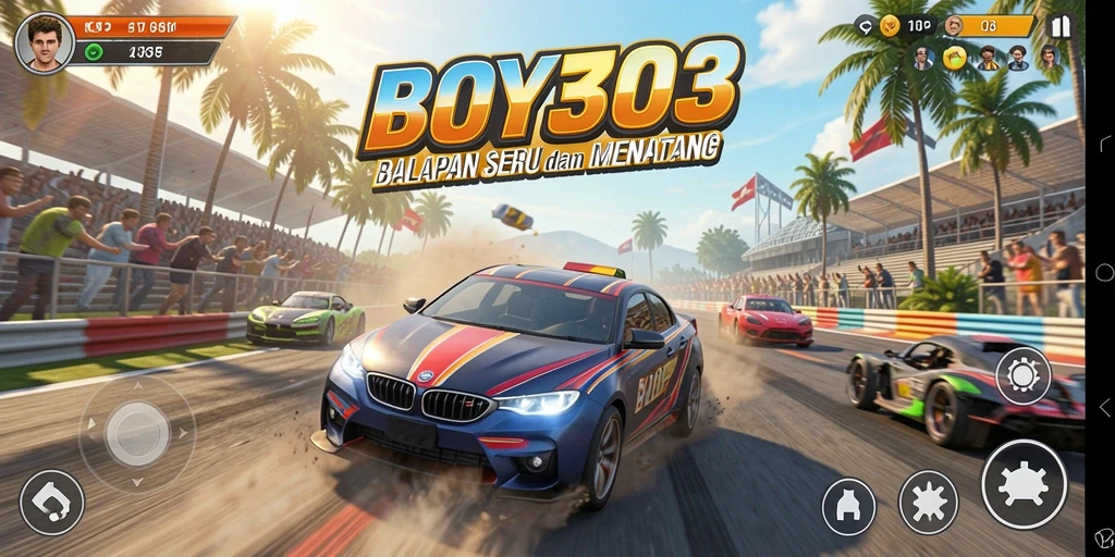 Tampilan gameplay seru dalam balapan mobil cepat di BOY303.