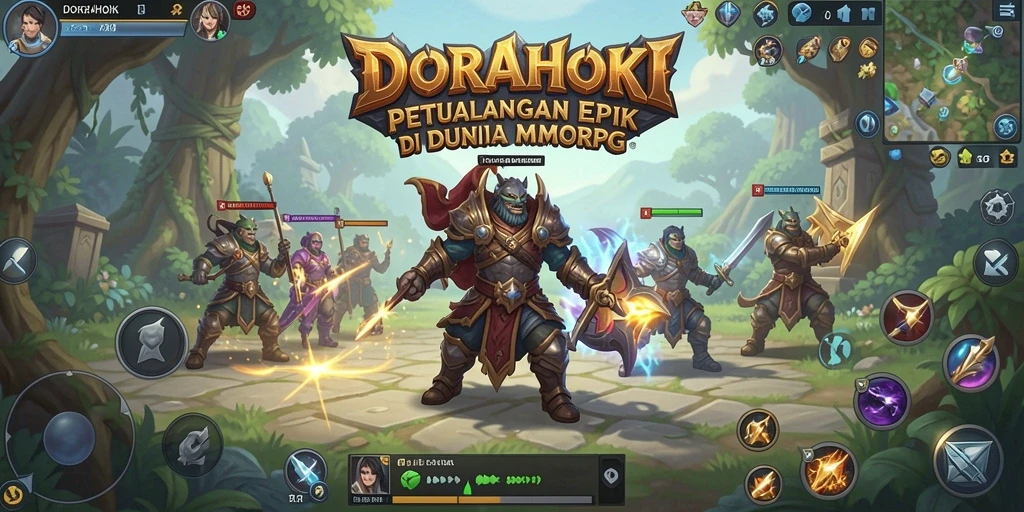 Screenshot gameplay DORAHOKI yang menunjukkan pertempuran epik di dunia MMORPG.