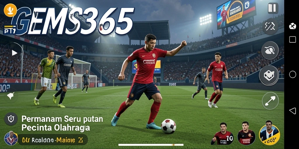 Tangkapan layar GEMS365 menampilkan pemain dalam aksi seru di lapangan olahraga.