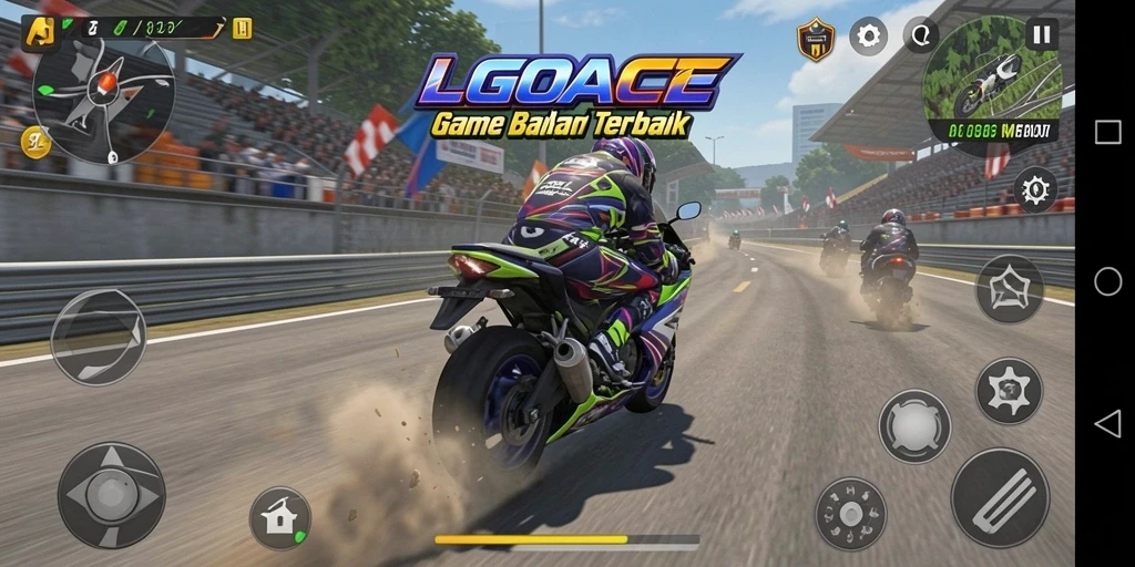 Gameplay LGOACE seru dengan balapan motor yang cepat dan mendebarkan.
