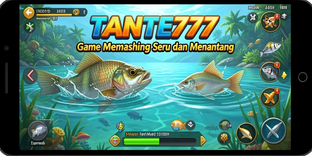 Screenshot TANTE777 menampilkan pemain sedang memancing di lautan yang indah.