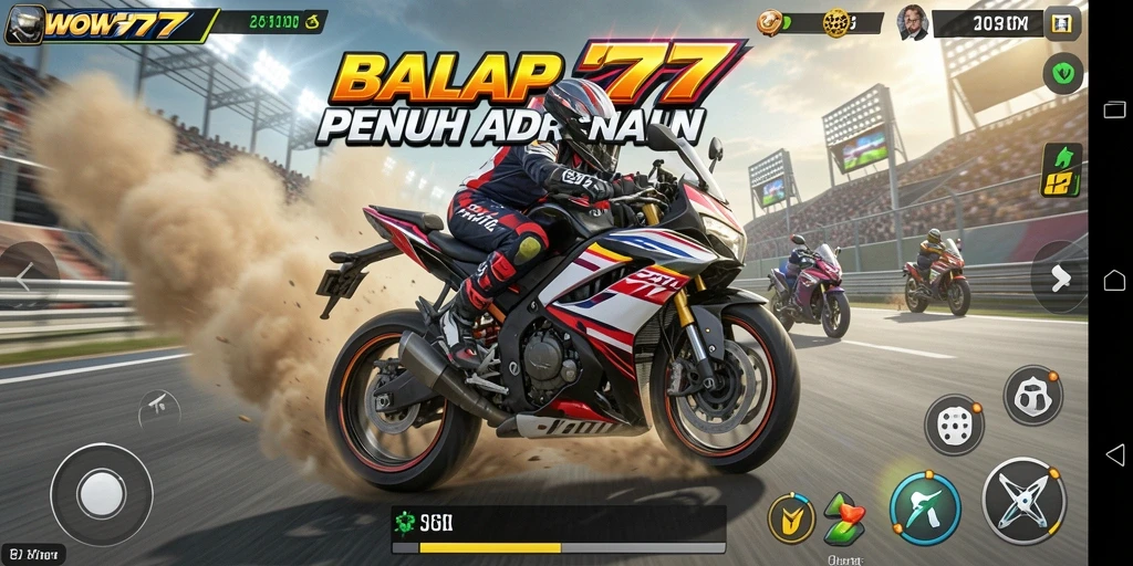 Screenshot gameplay WOW77 menampilkan balapan motor yang seru dan mendebarkan.