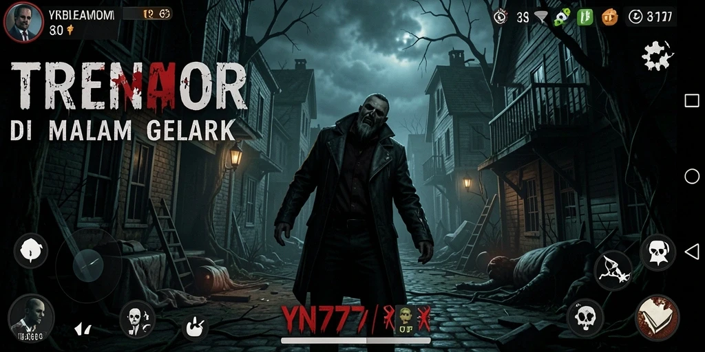 Tampilan gameplay YN777 dengan suasana horor yang mencekam.